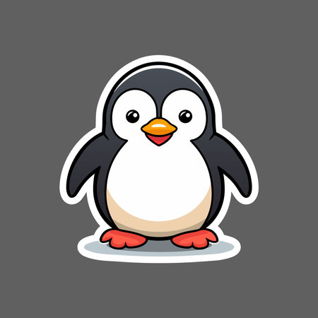 sticker of penguin on grey backgroundのイラスト素材