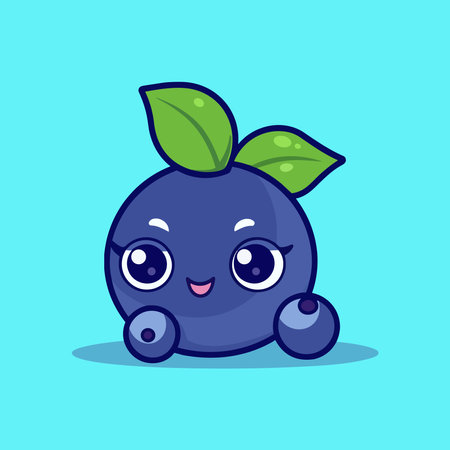 Smiling Blueberry Cartoon Face on blue backgroundのイラスト素材