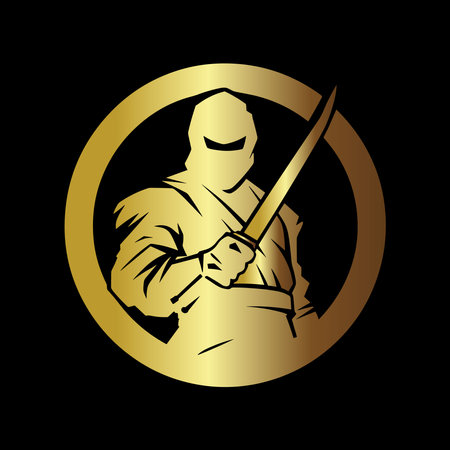 gold ninja logo on black backgroundのイラスト素材