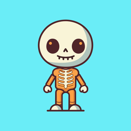 Cute halloween skeleton cartoon on blue backgroundのイラスト素材