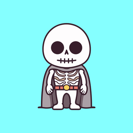super skeleton kawaii halloween isolated on blue backgroundのイラスト素材