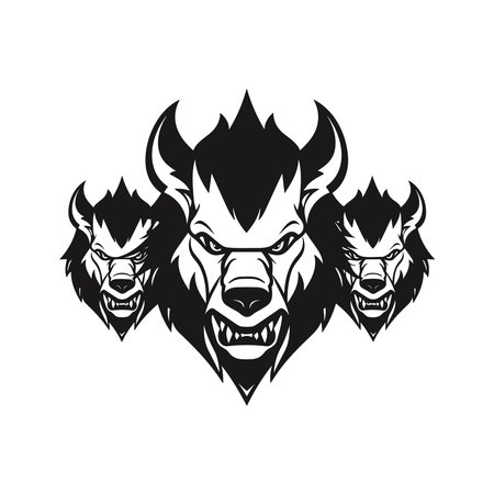 Cerberus heads black and white vectorのイラスト素材