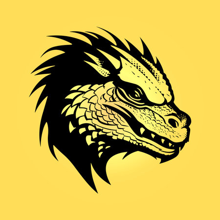 black basilisk head isolated on yellow backgroundのイラスト素材