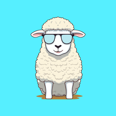 Cute sheep with glasses isolated blue backgroundのイラスト素材