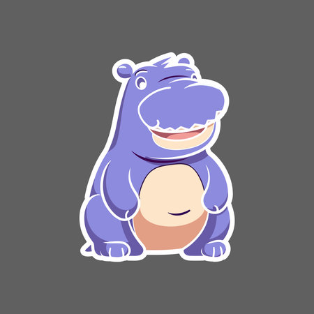 Sticker of purple hippopotamus isolated on grey backgroundのイラスト素材