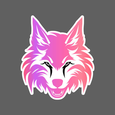 Sticker of red wolf head isolated on grey backgroundのイラスト素材