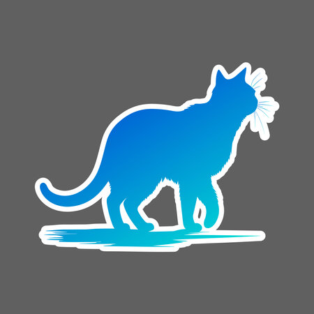 sticker of blue cat walkingのイラスト素材