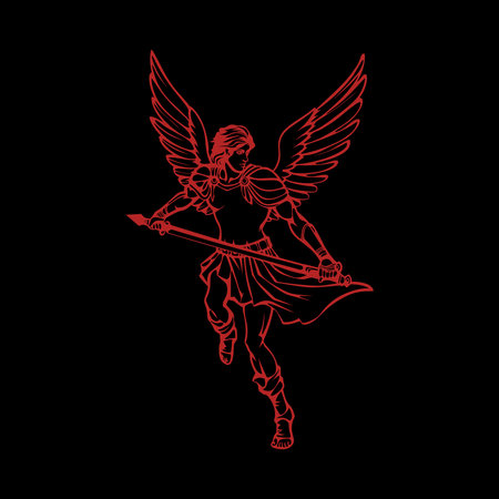 Red Angel with sword on black backgroundのイラスト素材