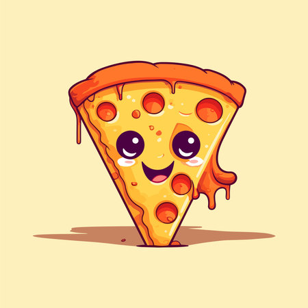 Dripping yellow cheese on a pizza slice with pepperoniのイラスト素材