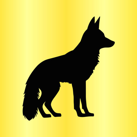 black silhouette wolf on yellow backgroundのイラスト素材