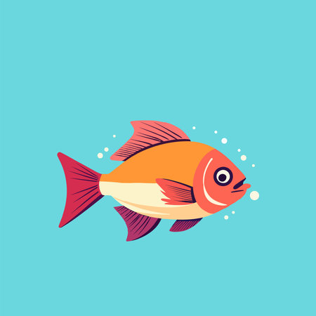 Red fish. Hand drawn colored sketch. Vector illustration isolated on blue background