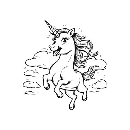 black line unicorn full body runningのイラスト素材