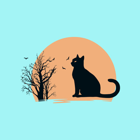 simple vector cat with moonのイラスト素材