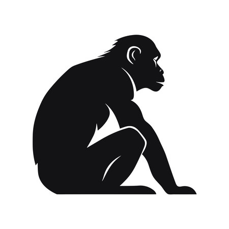 A silhouette monkey sitting on the ground with its legs crossedのイラスト素材