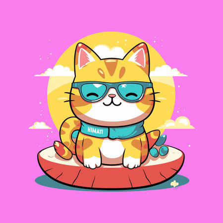 cute cat smiling in the summer vector illustrationのイラスト素材