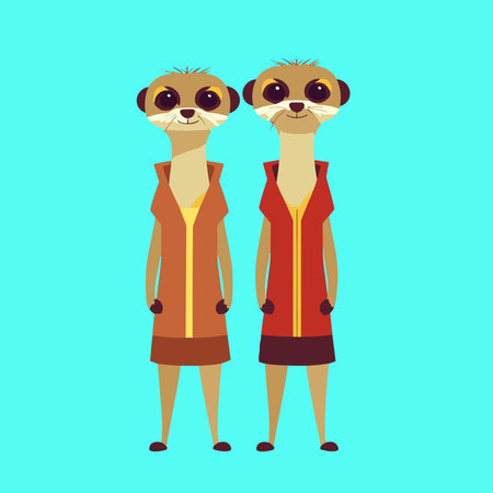 vector two cute meerkats in cartoon styleのイラスト素材