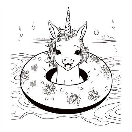 unicorn playing in a float color pageのイラスト素材