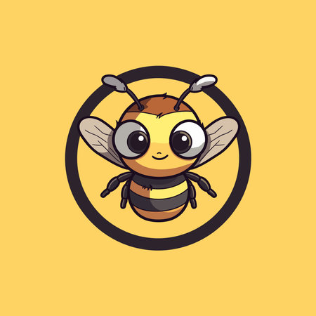 The Happy Bee in a Black Circleのイラスト素材