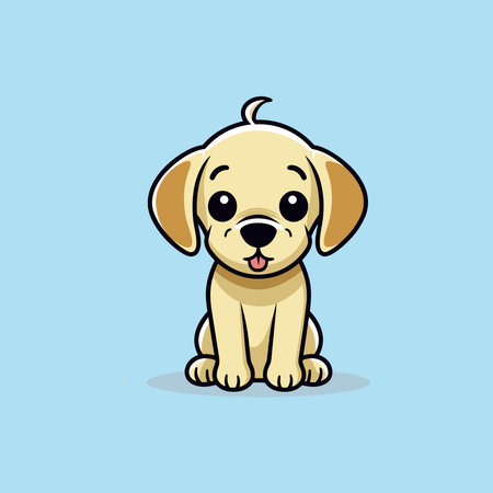A Cute Brown Puppy with a Collar on Light Blueのイラスト素材
