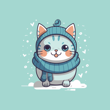 Chilly Cat, A Feline Keeping Warm in the Coldのイラスト素材