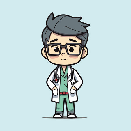 Charming Cartoon Asian Doctor Vector Designのイラスト素材