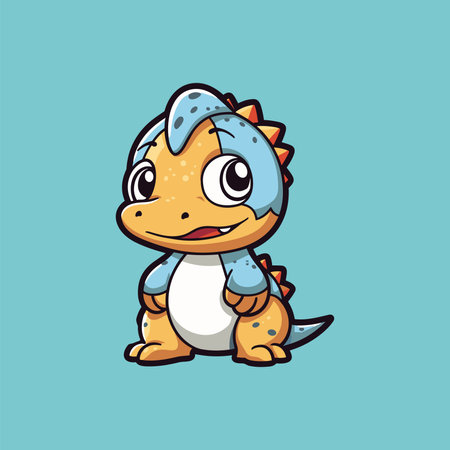 Funny Vector Illustration of Cute Dinosaur Simple Chibi Kawaii Cartoonのイラスト素材