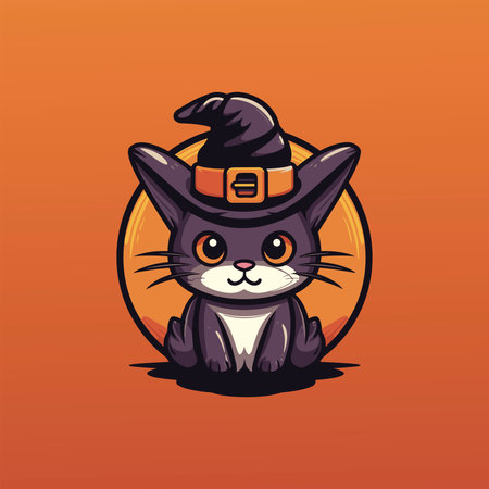 Novice Wizard Cat Flat with Scared Expressionのイラスト素材