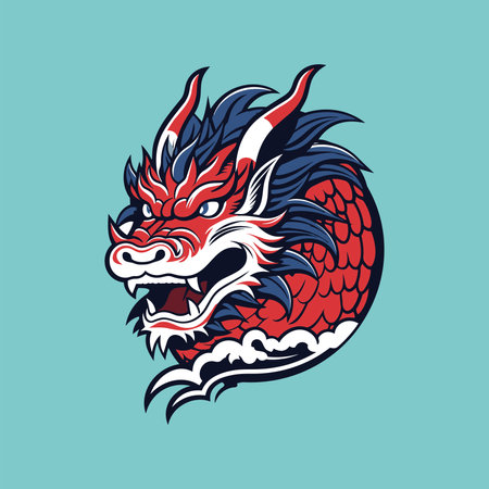 The Fierce Red Dragon in Blueのイラスト素材
