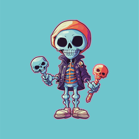 The Spooky Skeleton with Skull Lollipopsのイラスト素材