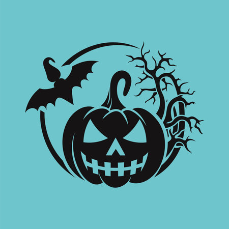 The Spooky Halloween Pumpkin with Bat and Ghostのイラスト素材