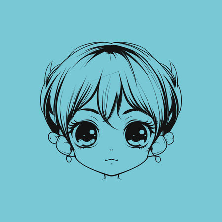 Cute Girl Portrait Outline Sketch for Coloring Pageのイラスト素材