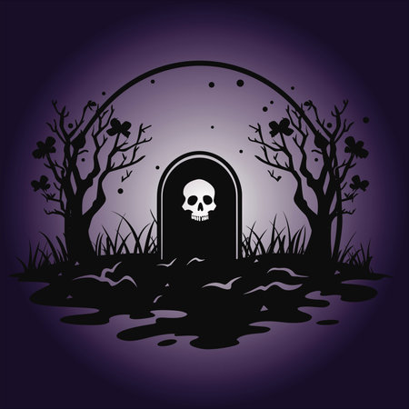 Spooky Graveyard Scene with Skull Archwayのイラスト素材
