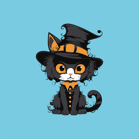 Black Cat in Witch Hat and Suit vector illustrationのイラスト素材