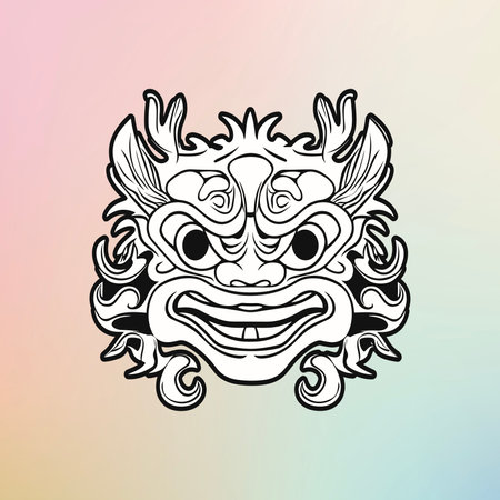 Chinese Dragon Face with Mane on Turquoise Backgroundのイラスト素材