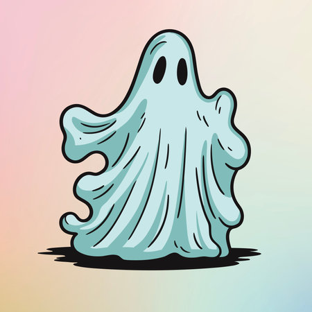 Friendly Ghost Floating on Light Blue Backgroundのイラスト素材