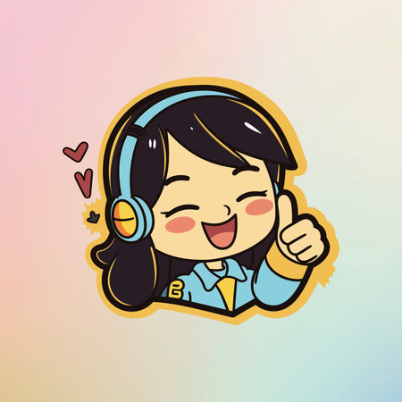 Smiling Girl with Headset and Floating Heartsのイラスト素材