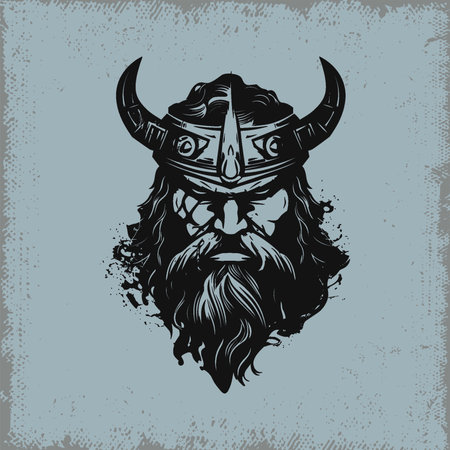 Viking warrior head with helmet and beard illustrationのイラスト素材
