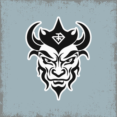 Horned Demon with Triangular Symbol in Black and Whiteのイラスト素材