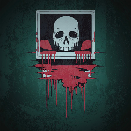 White Skull in Frame with Blood Dripping on Greenのイラスト素材