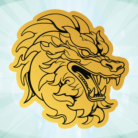 Golden Dragon Head Illustration on Teal Backgroundのイラスト素材