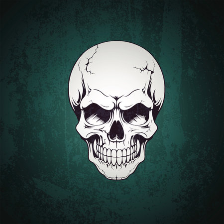 Cracked Skull with Blurred Face on Dark Greenのイラスト素材