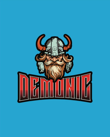 Demonic Shield, Red Horns Under a Blue Skyのイラスト素材