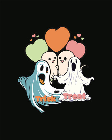 Three Ghosts Expressing Love on a Spooky Nightのイラスト素材