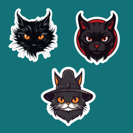 Three Cat Stickers on blue backgroundのイラスト素材