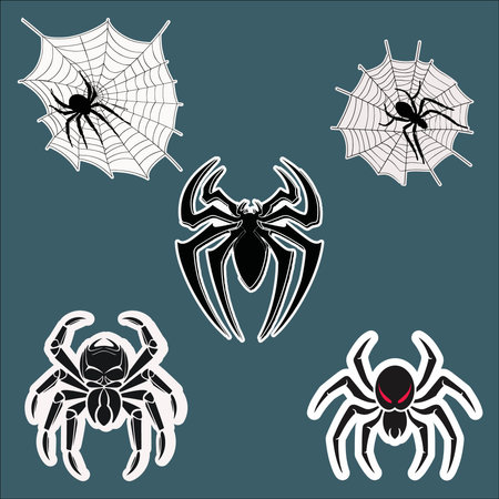 Sticker of Six Black Spiders on a Blue Canvasのイラスト素材