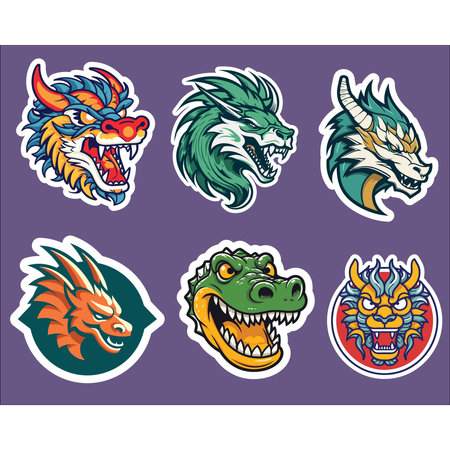 Set of six sticker Dragon Headsのイラスト素材