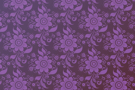 Light Purple Floral and Swirl Patterns on a Dark Purple Backgroundのイラスト素材