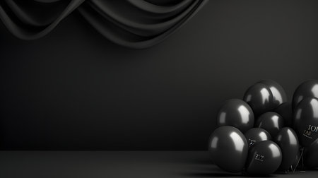 Black Balloons and Abstract Shapes on a Dark Backgroundの素材