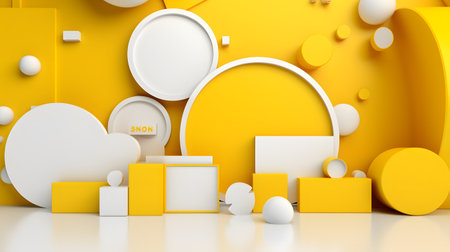 Abstract Arrangement of Yellow and White Geometric Shapes on Yellow Backgroundの素材