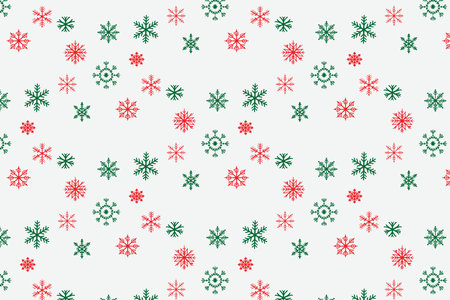 Diagonal Pattern of Red and Green Snowflakes on White Backgroundのイラスト素材